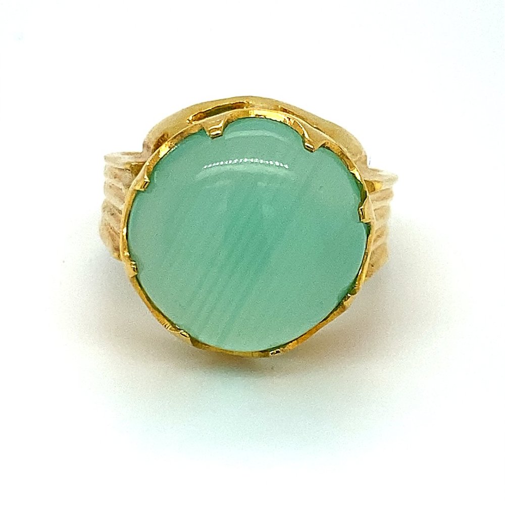 Green Cats Eye Calcite 13.09ct Solid 18K Gold Ring